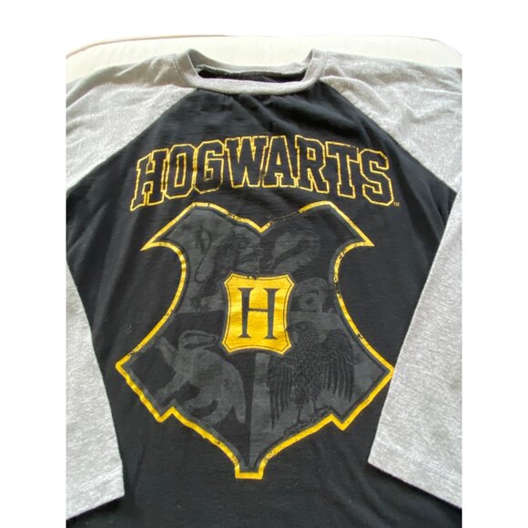 Harry Potter Hogwarts Boys Logo Raglan Tee Black Size L Long Sleeve Wizard Fall - Picture 3 of 7